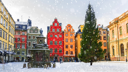 Christmas in Stockholm.Stortorget Square decorated for Christmas, Sweden. photo