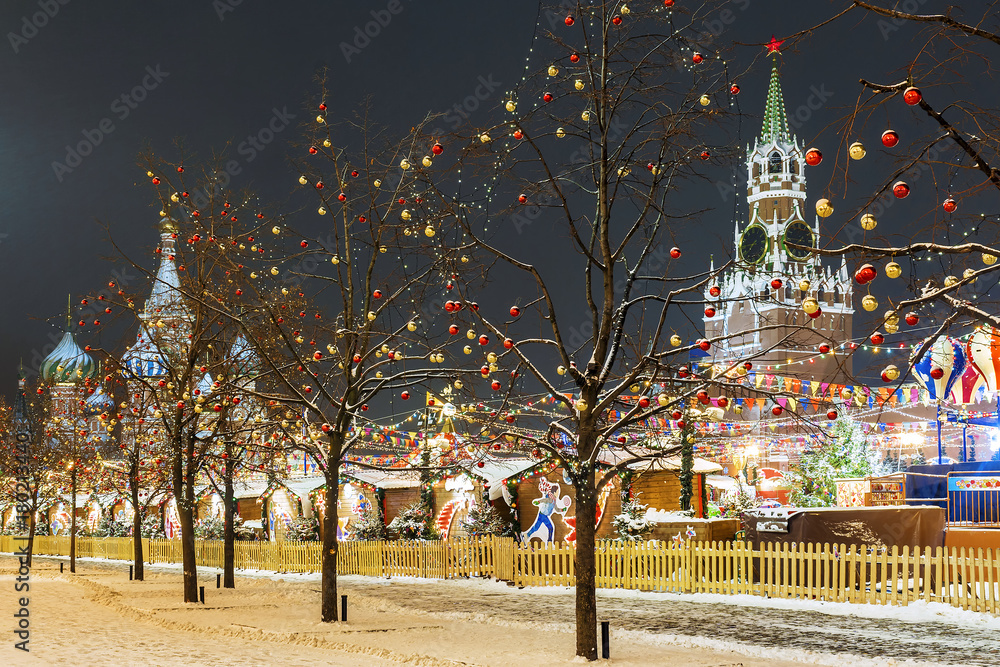Christmas in Moscow. Festively decorated Red Square for the New Year