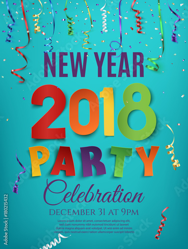 New Year 2018 party poster design template.