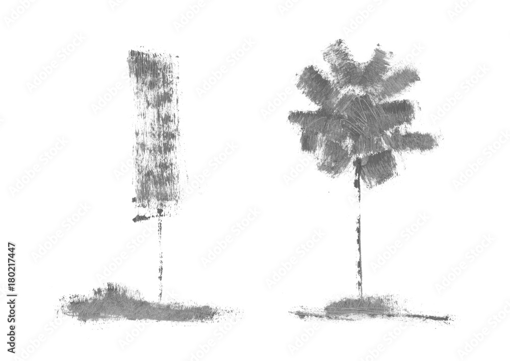 Obraz premium Ink mascara illustrations of trees with natural texture grunge mascara.