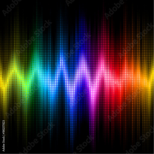 Sound wave display with visible spectrum colors