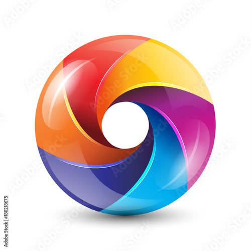 3D rainbow circle colorful logo with glossy blades