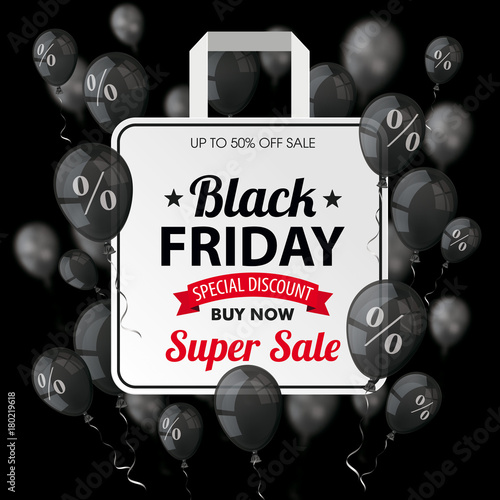 Black Friday Black Balloons Percents Shopping Bag