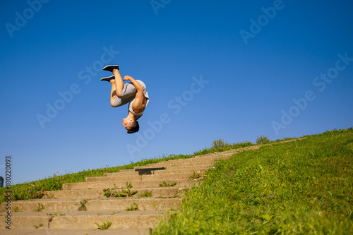 Teenager parkour jumping
