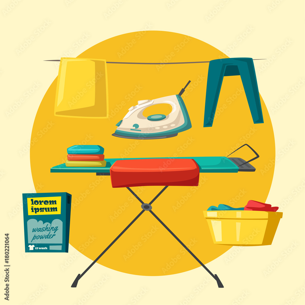 Ironing board, clothes. Cartoon vector illustration. Cleaning theme Stock  Vector | Adobe Stock