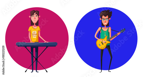 Rock music band character. Old school party. Cartoon vector illustration.