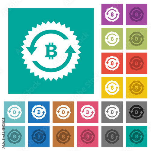 Bitcoin pay back guarantee sticker square flat multi colored icons
