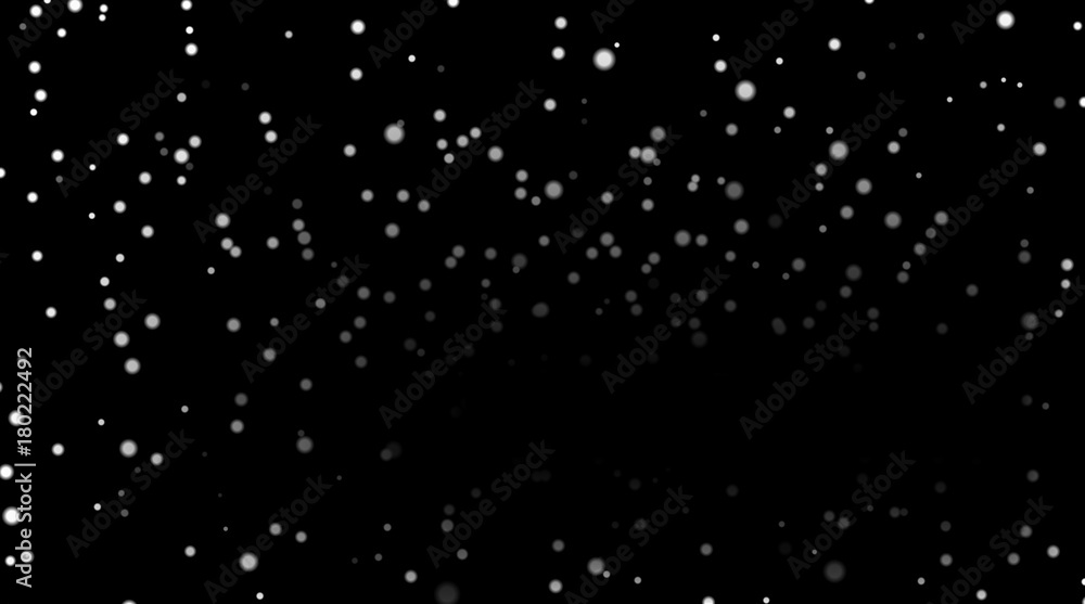 White snow on black background. Winter abstract texture with falling silver snow. Splash spray dust design for Christmas card, Happy New Year pattern. Confetti border template Vector illustration
