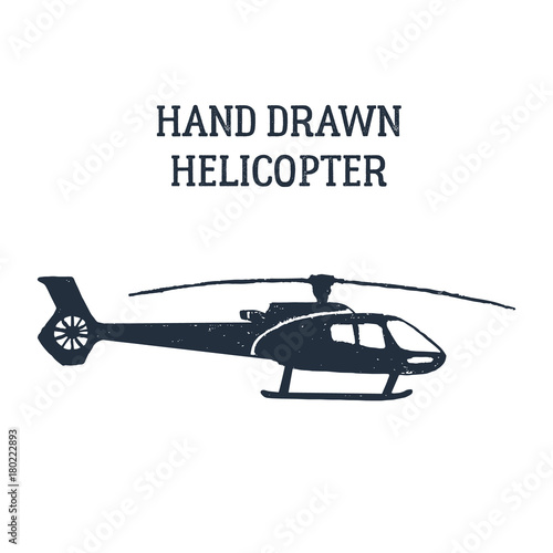 Hand drawn helicopter textured vector illustration.