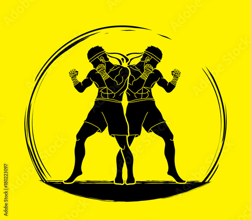 Muay Thai, Thai boxing standing ready to fight action graphic vector