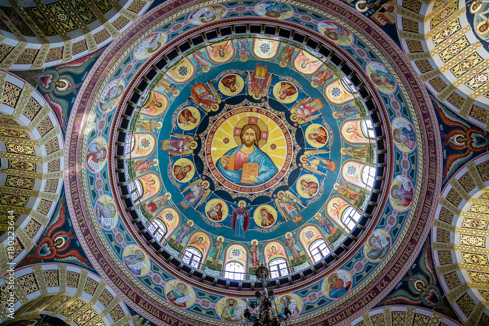 ceiling with frescoes in the temple