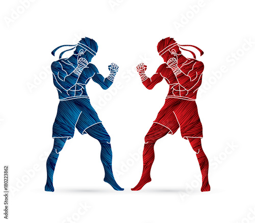 Muay Thai, Thai boxing standing ready to fight action designed using grunge brush graphic vector