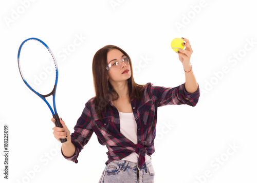 Young cute girl with tennis racket, isolated   © MFcreated