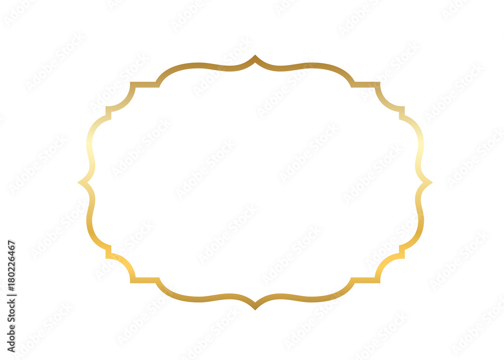 Gold frame. Beautiful simple golden design. Vintage style decorative border isolated white background. Elegant gold art frame. Empty copy space decoration, photo, banner Vector illustration