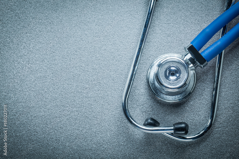 Medical stethoscope on grey background top view - obrazy, fototapety, plakaty 