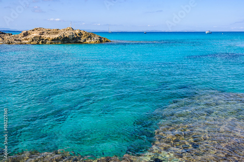 Transparent sea in Es Calo Cove in Formentera, Spain