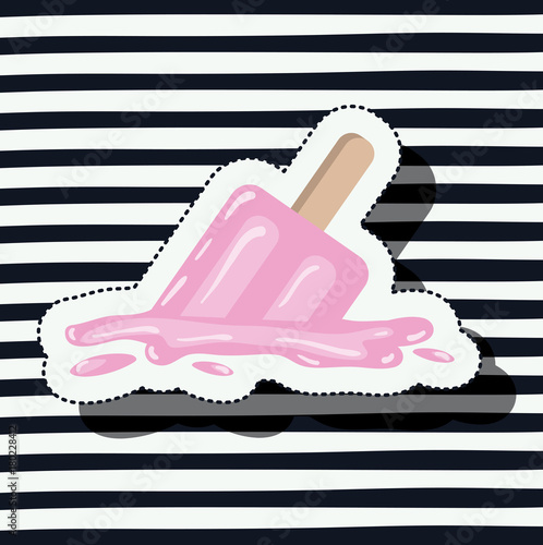 ice cream palette sticker on pop art on black striped background