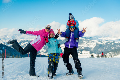 Happy family in a ski resort