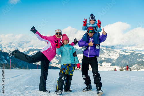 Funny family in a ski resort