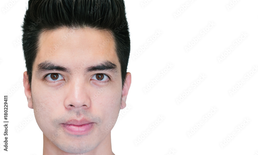 Close-up Handsome smiling young asian man isolated on white background. Human Face. Close-up Handsome smiling young asian man isolated on white background. Human Face.