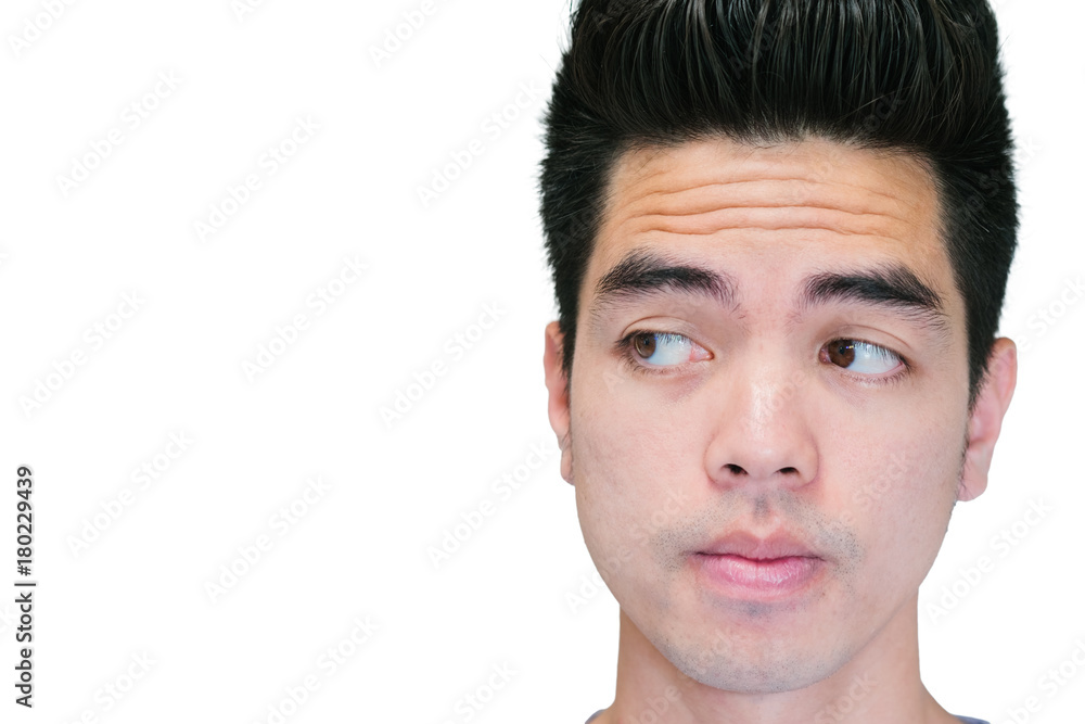 Close-up Handsome young asian man thinking isolated on white background. Human Face. Close-up Handsome young asian man thinking isolated on white background. Human Face.