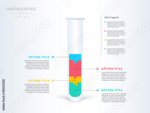 Test tube step business chart infographics. Science, chemistry or medicine bar graph elements. Medical or chemical diagram presentation slide template. Vector info graphic design.