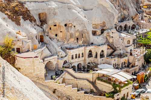 Cappadocia hotels carved from stone rock, cave style photo