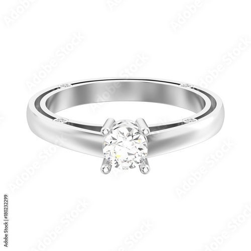 3D illustration isolated white gold or silver decorative solitaire engagement diamond ring