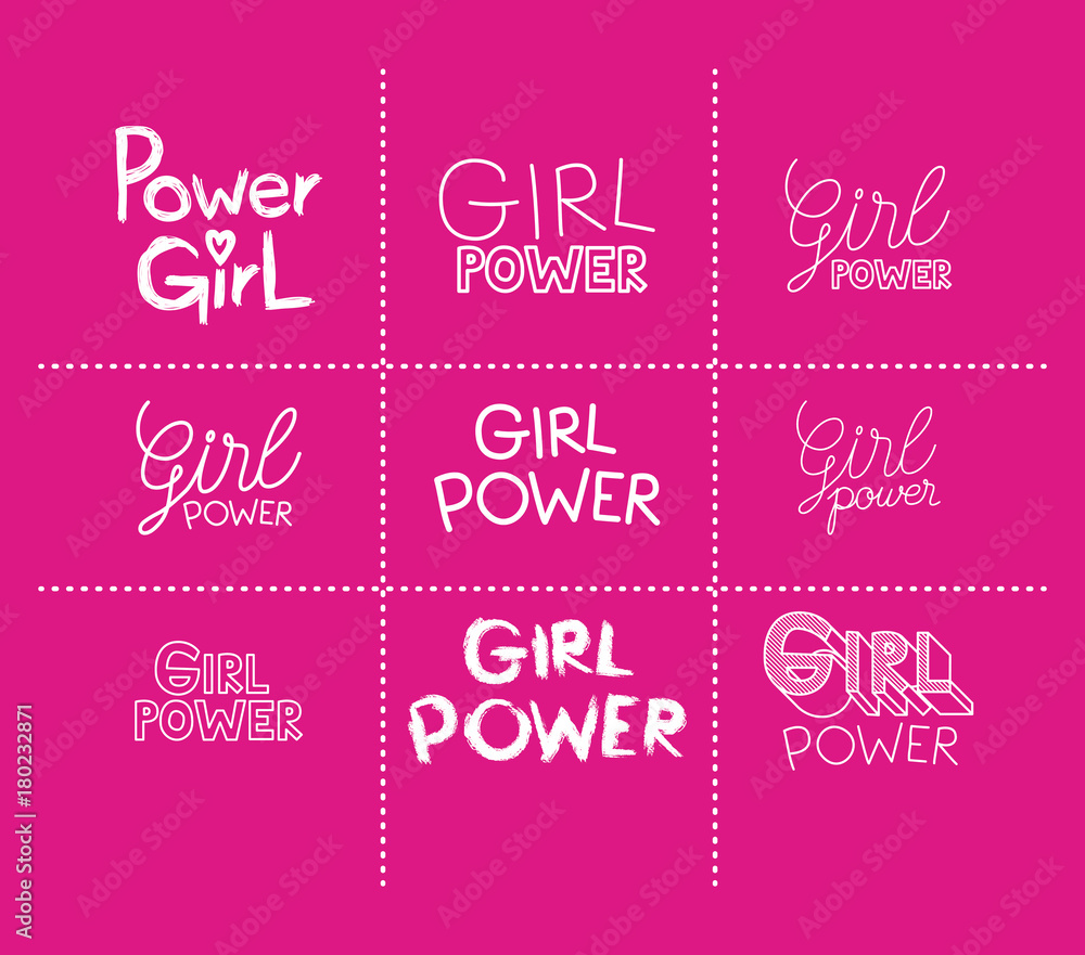 girl power stickers set in magenta background girl power stickers set in magenta background