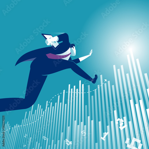 Reaching the Goal. Illustration of a manager jumping over business graph.