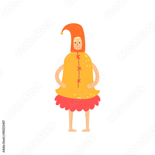 Freak man character in funny bell costume, freaky masquerade or carnival costume, creative party in crazy style cartoon vector Illustration