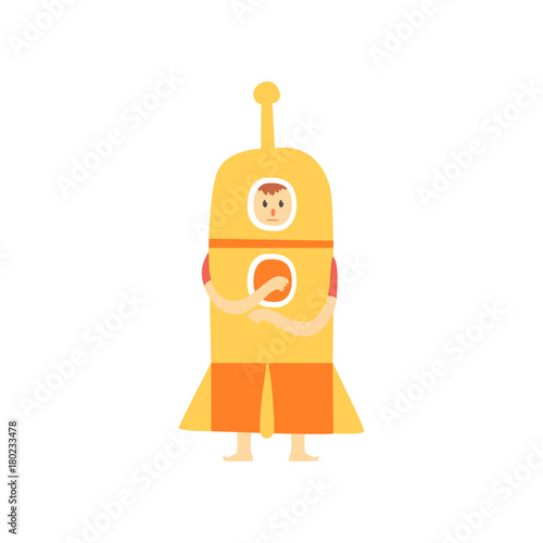 Freak man character in funny rocket costume, freaky masquerade or carnival costume, creative party in crazy style cartoon vector Illustration