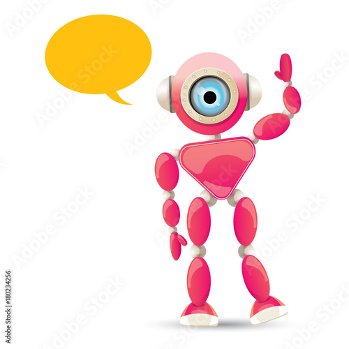vector funny cartoon pink friendly robot character Isolated on white background. Kids robot logo design template