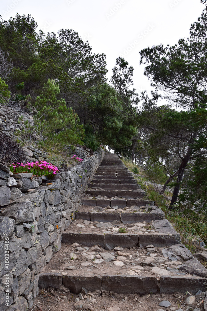 Stone path to Pico Castello in Porto Santo, Portugal