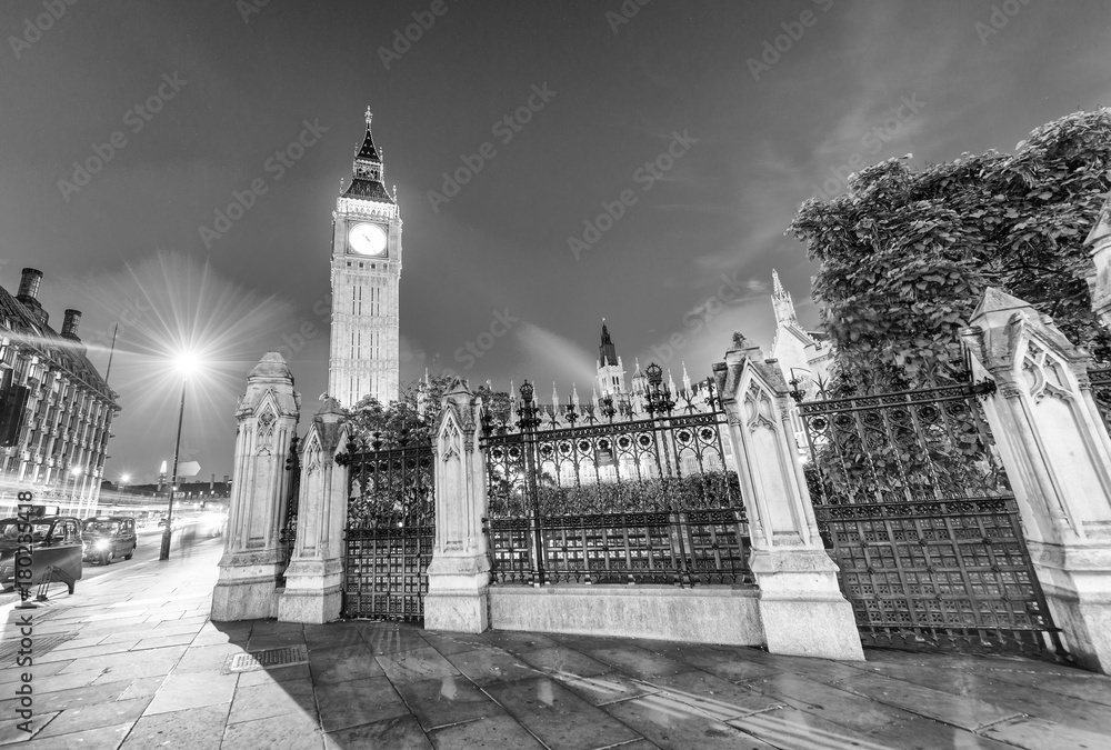 Night traffic along Westminster Palace, London - UK