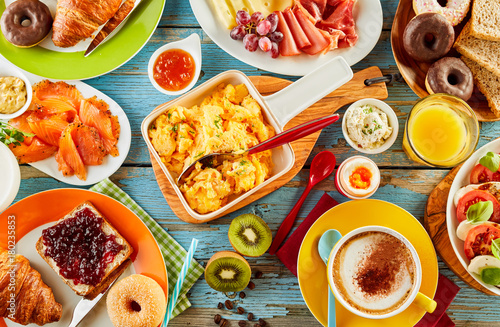 Colorful healthy selection of food for breakfast