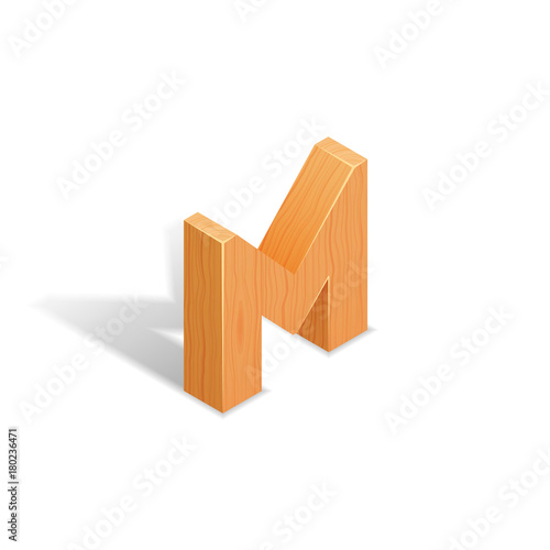 Isometric wooden letter A with shadow.