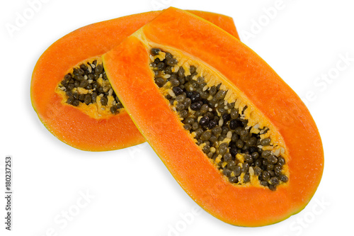 Close up papaya ripe on white background,stack photo,this has clipping path