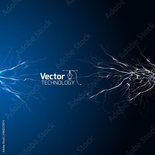 electrical white blue lightnings over dark background