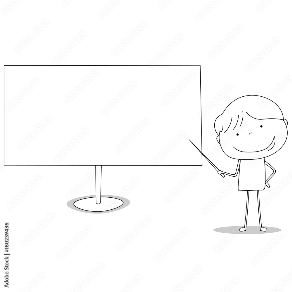 Boy showing white board, cartoon style illustration Boy showing white board, cartoon style illustration