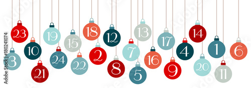 Banner Advent Calendar Hanging Christmas Balls Red/Blue