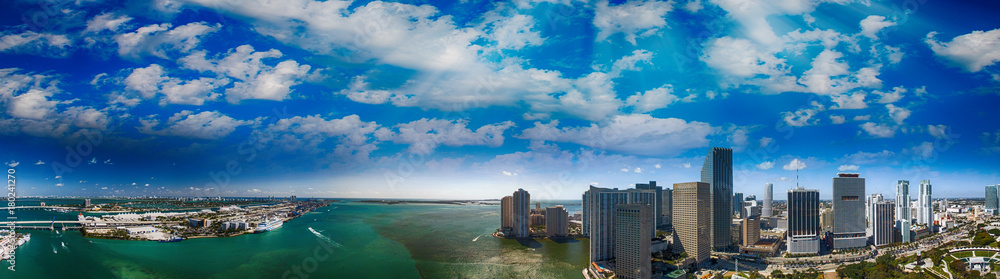 Aerial panorama of Miami and Brickell Key, Florida