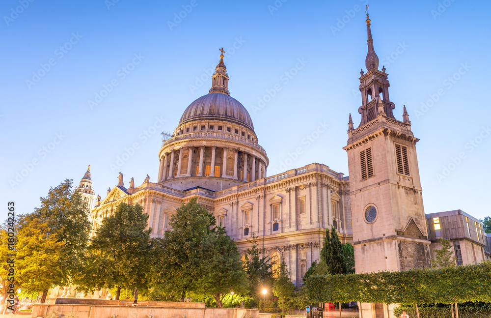 Tourists visit St Paul Cathedral at night, London