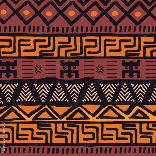 Tribal ethnic colorful bohemian pattern with geometric elements, African mud cloth, tribal design