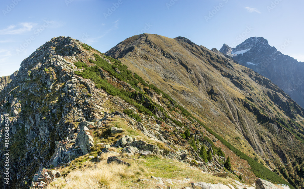 Mountains and peaks landscape, natural environment. Hiking in the alps. Tirol, Austria, Europe