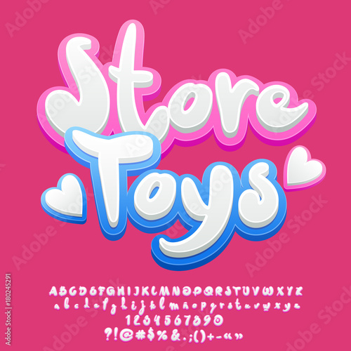 Wallpaper Mural Vector playful banner with hearts for Children Toy store. Cute Alphabet Letters, Symbols and Numbers. Torontodigital.ca