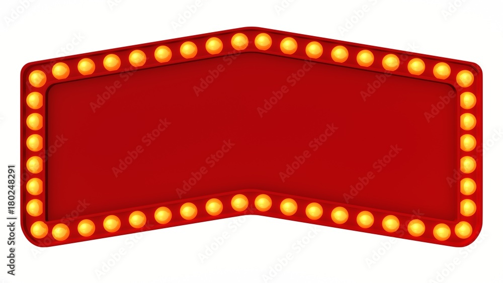 Red Marquee light board sign retro on white background. 3d rendering