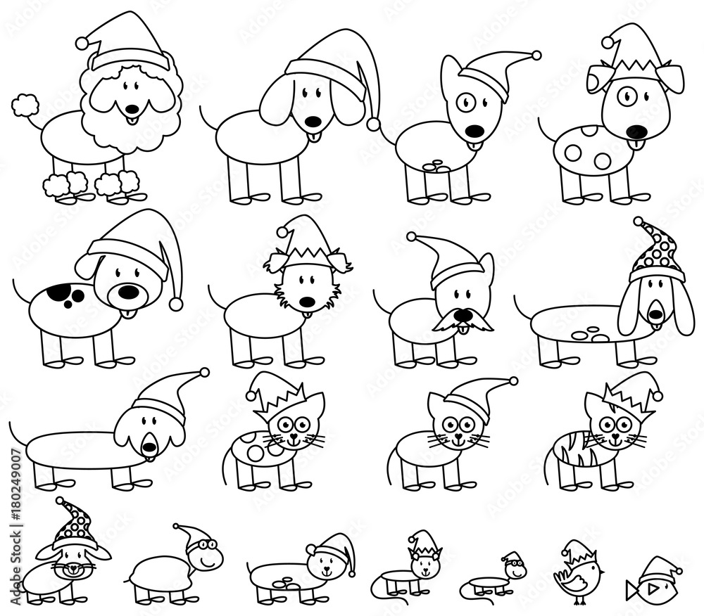 Vector Collection of Christmas Themed Stick Figure Pets