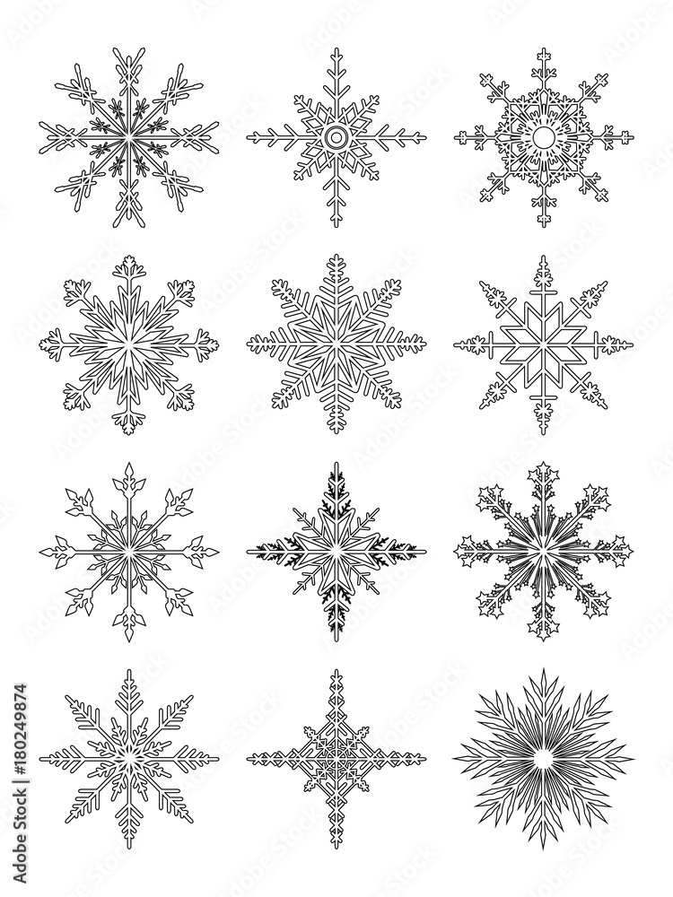 Patterned white snowflakes on a white background