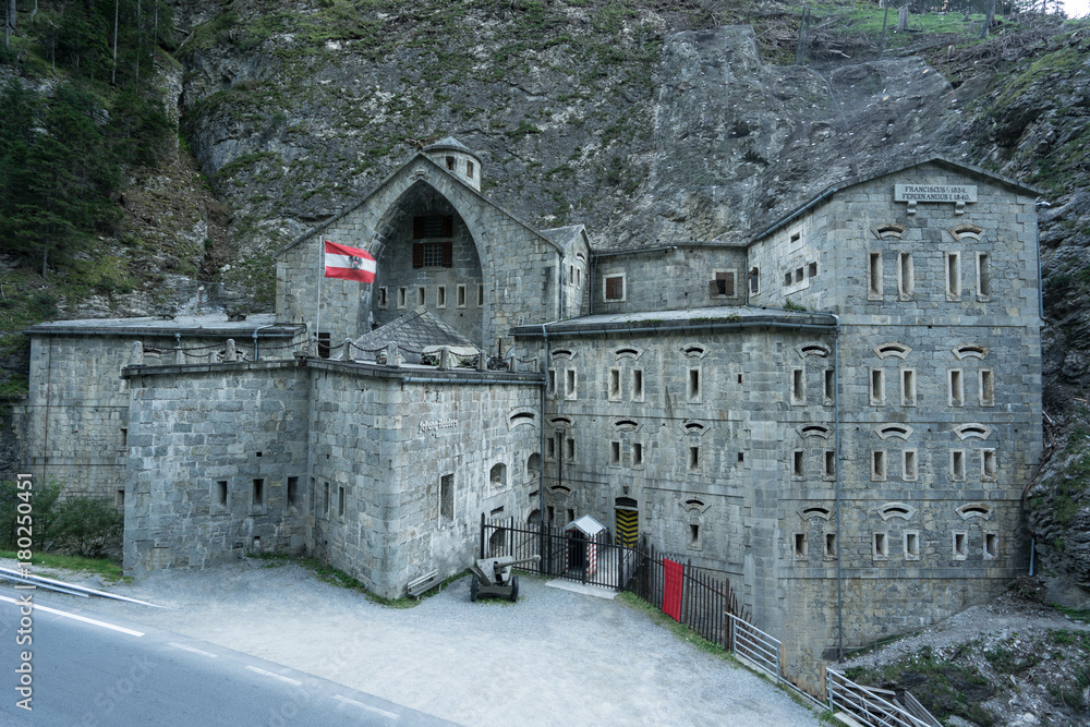 Fortress Strassensperre Nauders is built in to the rock, Austria, Tyrol, Europe